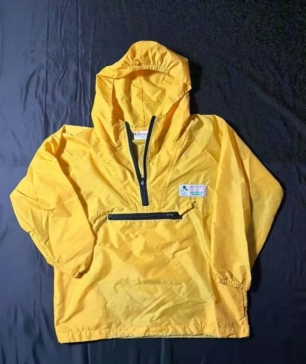 Vintage Disneyland Mickey Mouse Authentic Yellow Half-Zip Hooded Windbreaker